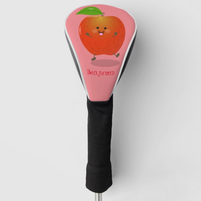 Cute dancing apple cartoon illustration golf head cover (Front)
