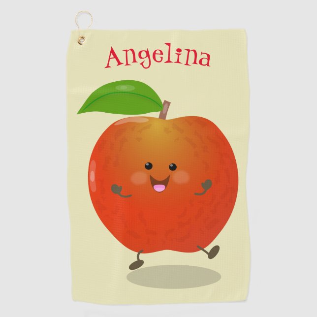 Cute dancing apple cartoon illustration golf towel (Front)