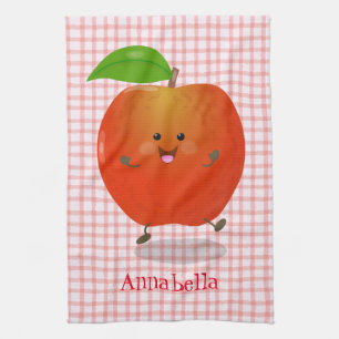 Cute dancing apple cartoon illustration kitchen towel