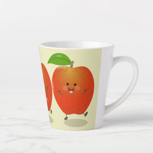 Cute dancing apple cartoon illustration latte mug (Right)