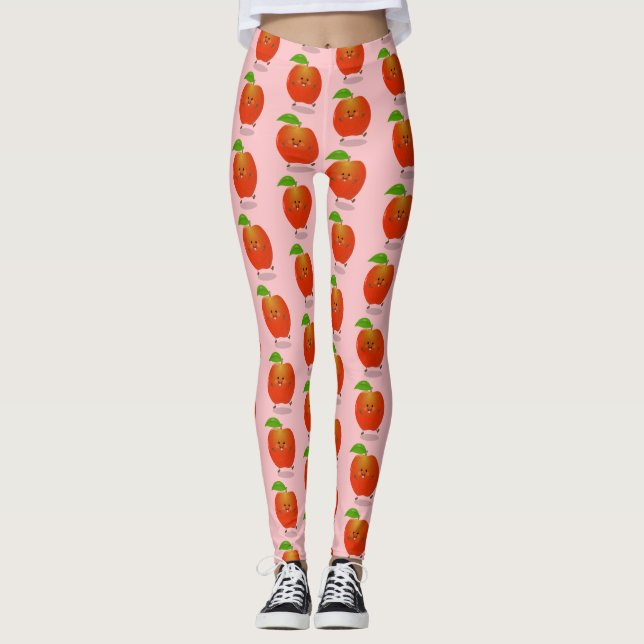 Cute dancing apple cartoon illustration leggings (Front)