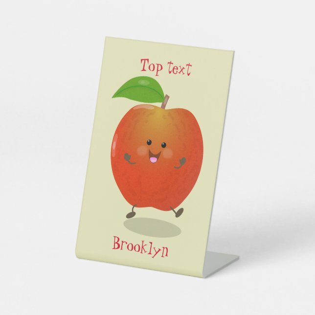 Cute dancing apple cartoon illustration pedestal sign (Front)