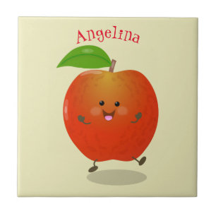 Cute dancing apple cartoon illustration tile