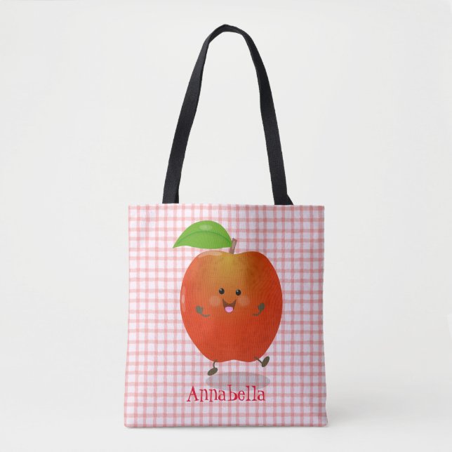 Cute dancing apple cartoon illustration tote bag (Front)