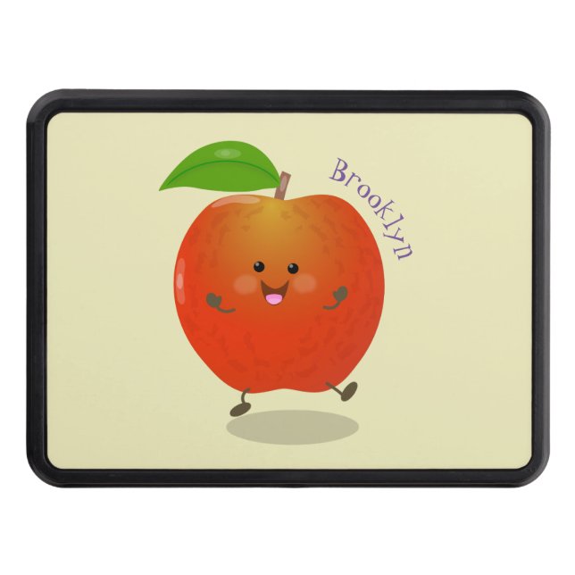Cute dancing apple cartoon illustration trailer hitch cover (Front)