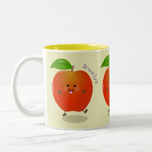 Cute dancing apple cartoon illustration Two-Tone coffee mug