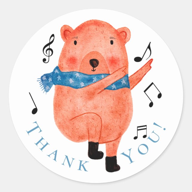 Cute Dancing Bear Thank You Sticker (Front)