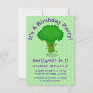 Cute dancing broccoli personalized birthday invitation