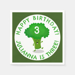 Cute dancing broccoli personalized birthday napkin