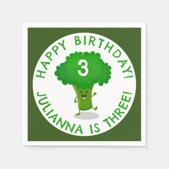 Cute dancing broccoli personalized birthday napkin (Front)
