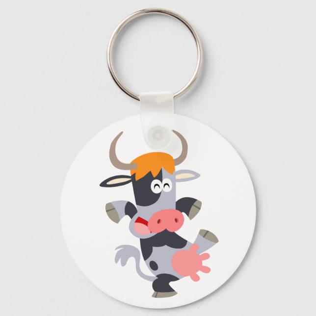 Cute Dancing Cartoon Cow  Keychain (Front)
