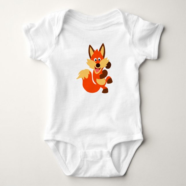 Cute Dancing Cartoon Fox Baby Bodysuit (Front)