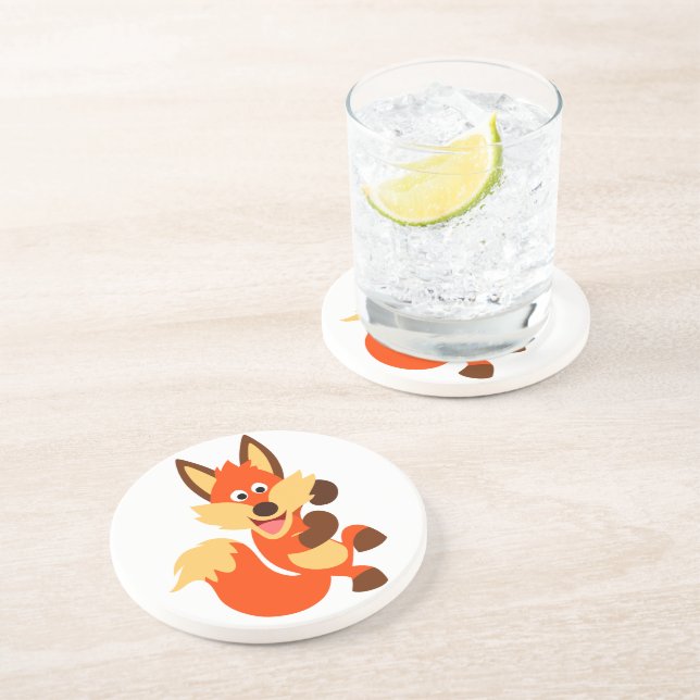 Cute Dancing Cartoon Fox Coaster (Side)