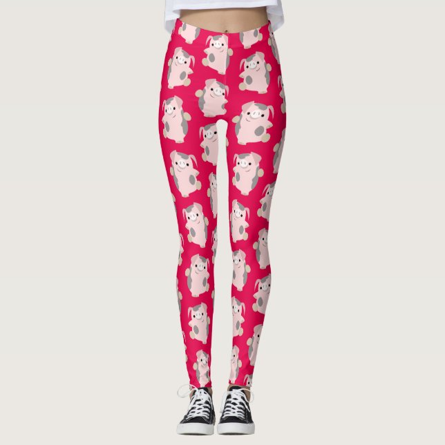 Cute Dancing Cartoon Pig Pattern Leggings (Front)