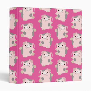 Cute Dancing Cartoon Pig Repeat Pattern Binder