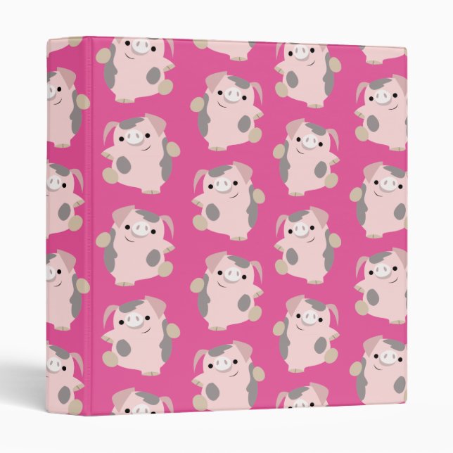 Cute Dancing Cartoon Pig Repeat Pattern Binder (Front/Spine)
