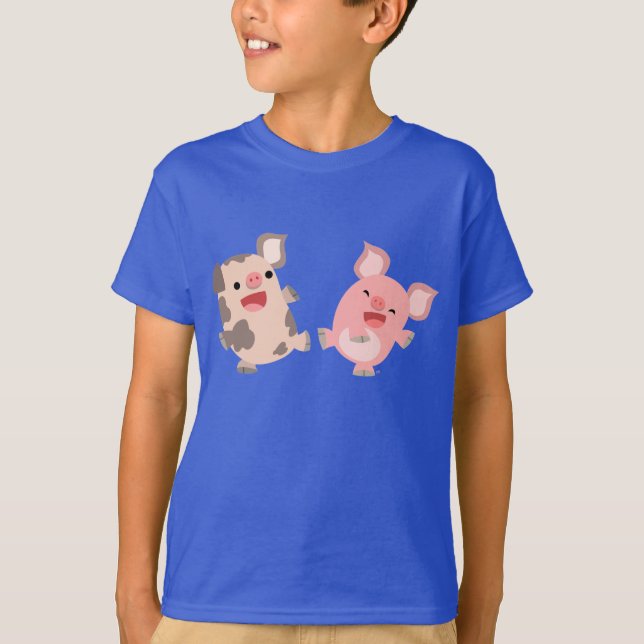 Cute Dancing Cartoon Pigs Kids T-Shirt (Front)