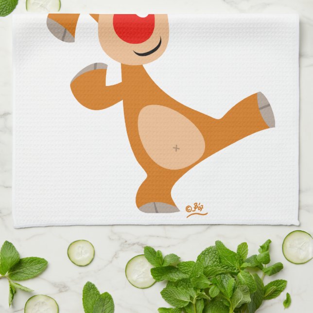 Cute Dancing Cartoon Reindeer Serviette de cuisine (Plié)