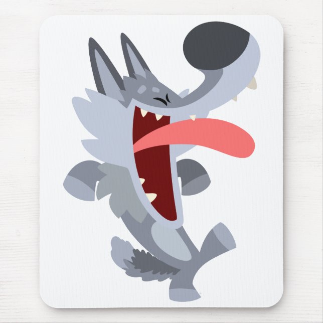 Cute Dancing Cartoon Wolf Mousepad (Front)