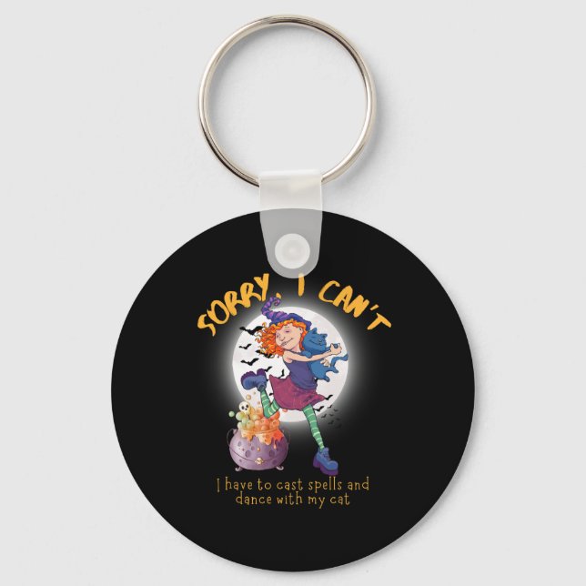 Cute Dancing Cat Witch Costume Halloween  Keychain (Front)