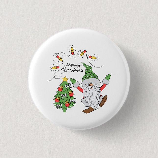 Cute Dancing Christmas Gnome Tree Lights  1 Inch Round Button (Front)