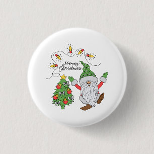 Cute Dancing Christmas Gnome Tree Lights  1 Inch Round Button
