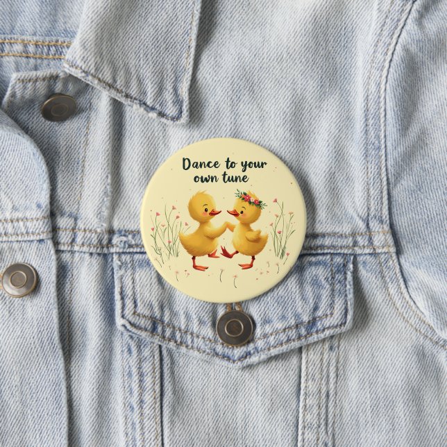 Cute Dancing Ducklings with Floral Spring Vibes 3 Inch Round Button (In Situ)