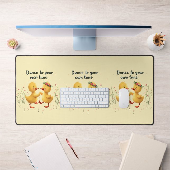 Cute Dancing Ducklings with Floral Spring Vibes Desk Mat (Office 1)