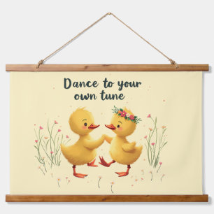 Cute Dancing Ducklings with Floral Spring Vibes Hanging Tapestry