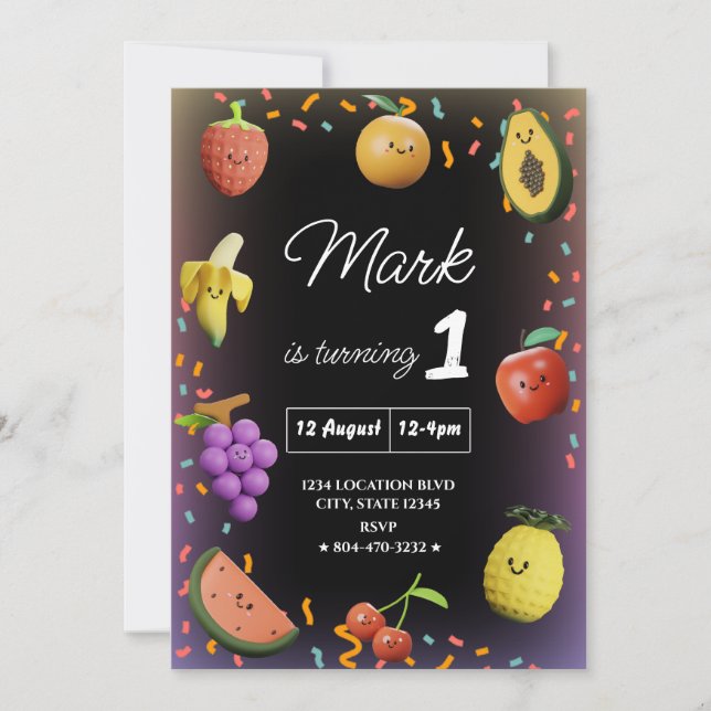 Cute Dancing Fruit Birthday Invitation (Front)