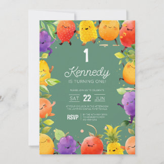 Cute Dancing Fruit Birthday Invitation