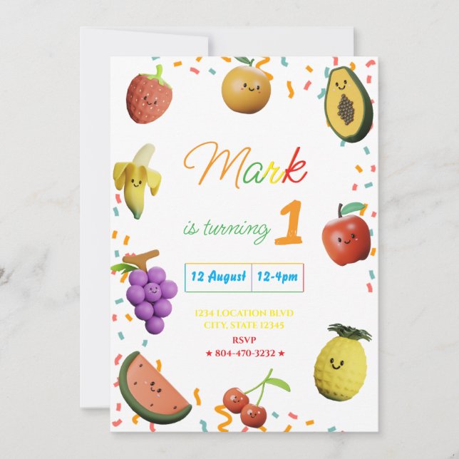 Cute Dancing Fruit Birthday Party Invitation (Front)