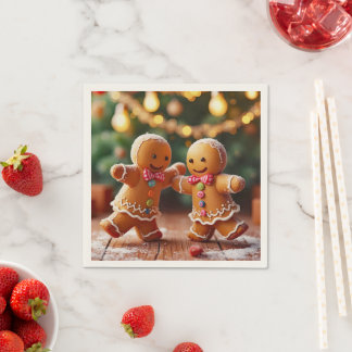Cute Dancing Gingerbread Couple Christmas Holiday Napkin