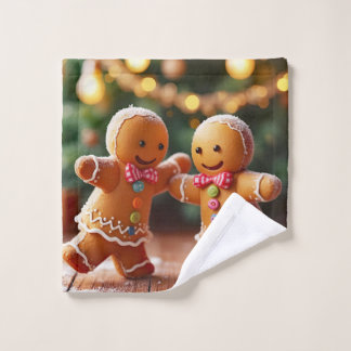 Cute Dancing Gingerbread Couple Christmas Holiday Wash Cloth