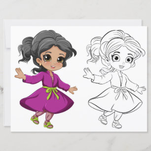 Cute dancing girl  colouring page