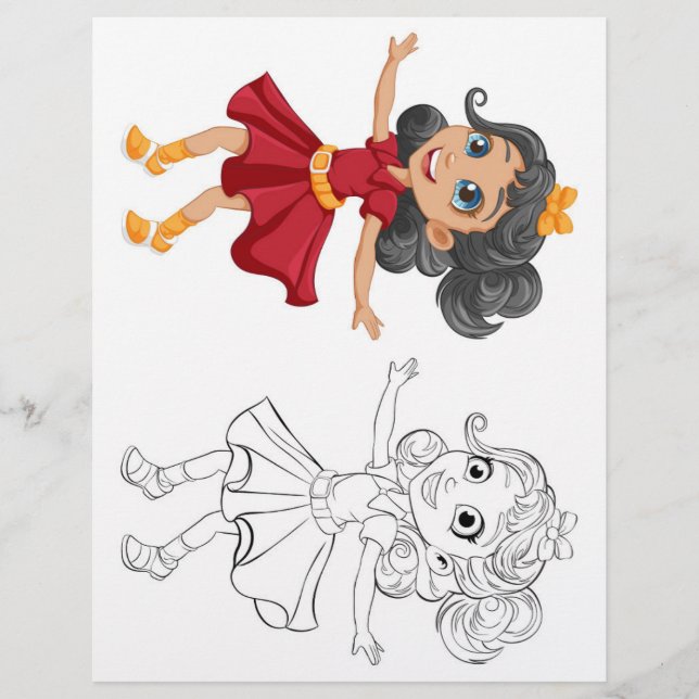 Cute dancing girl colouring page (Front)