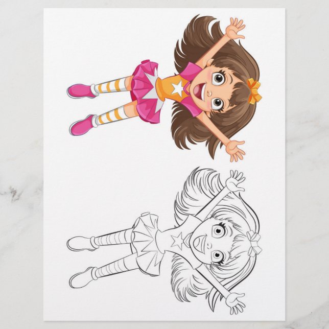 Cute dancing girl colouring page (Front)
