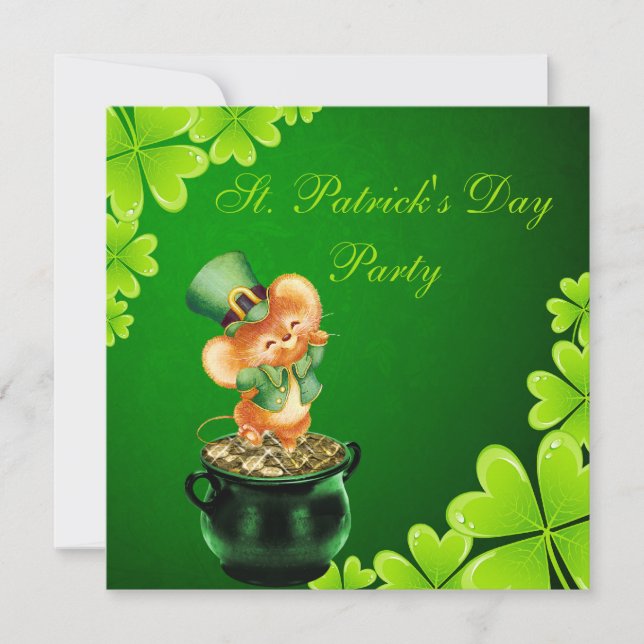Cute Dancing Mouse St. Patrick's Day Party Invitation (Front)