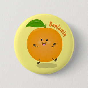 Cute dancing orange citrus fruit 2 inch round button