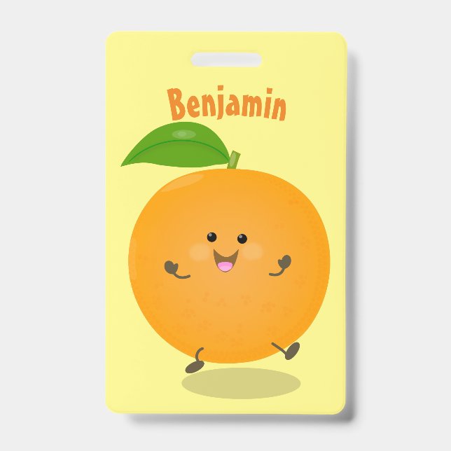 Cute dancing orange citrus fruit badge (Front)