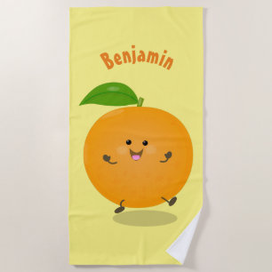 Cute dancing orange citrus fruit beach towel