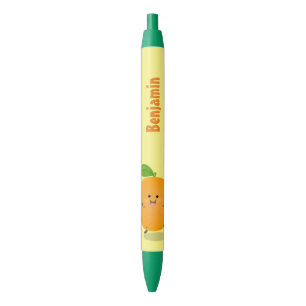 Cute dancing orange citrus fruit black ink pen