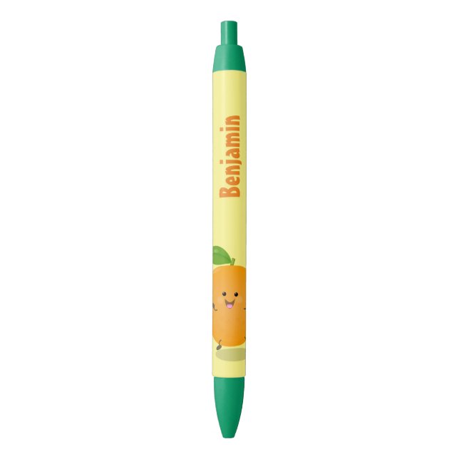 Cute dancing orange citrus fruit black ink pen (Front Vertical)