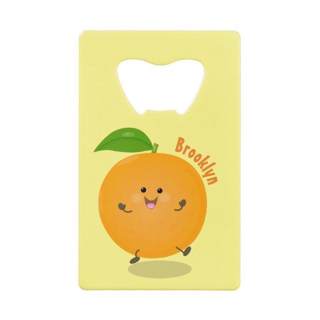 Cute dancing orange citrus fruit credit card bottle opener (Front)