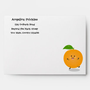 Cute dancing orange citrus fruit envelope