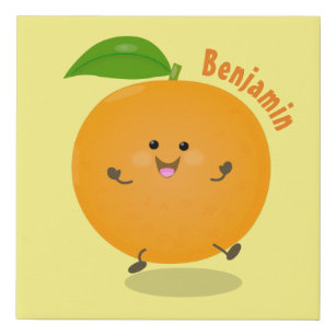 Cute dancing orange citrus fruit faux canvas print