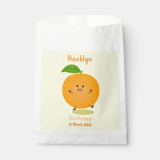 Cute dancing orange citrus fruit favour bag (Front)