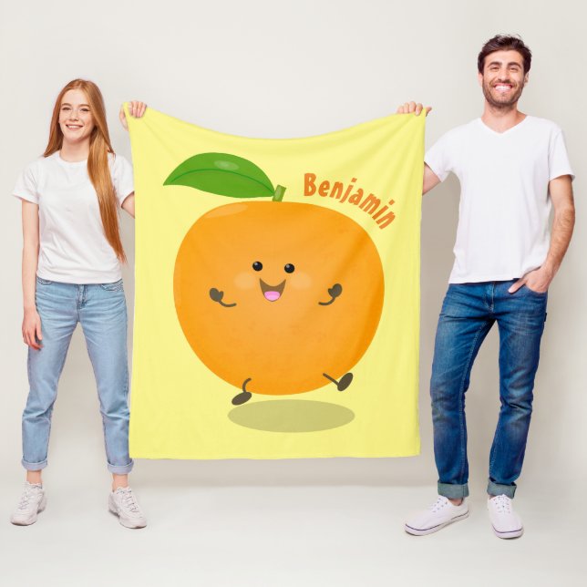 Cute dancing orange citrus fruit fleece blanket (In Situ)