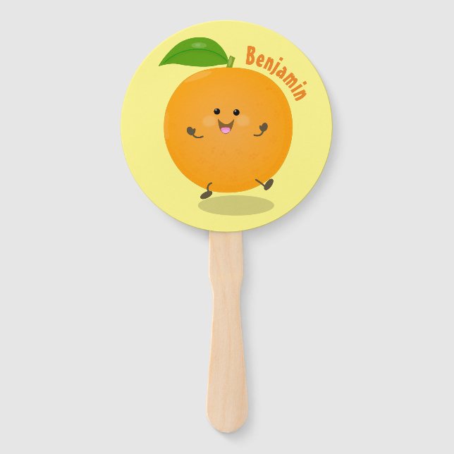 Cute dancing orange citrus fruit hand fan (Front)