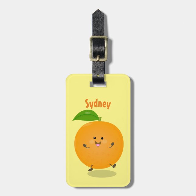 Cute dancing orange citrus fruit luggage tag (Front Vertical)
